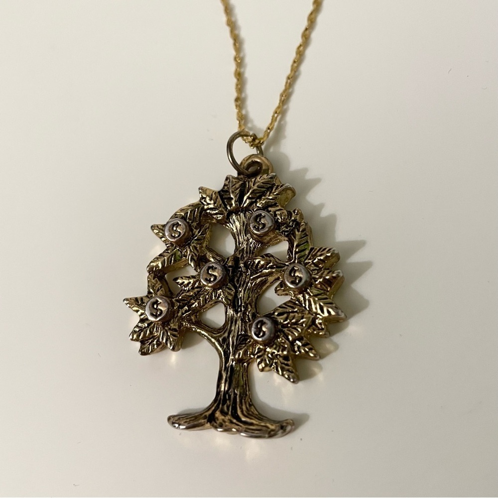 Good Luck Money Tree Gold Tone Necklace